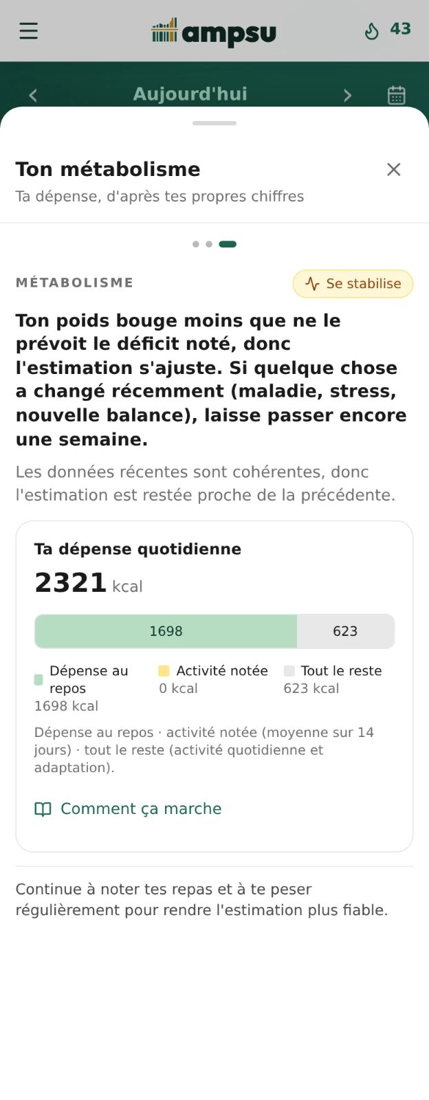 Le coach Ampsu répartit la dépense quotidienne entre repos, sport noté et autres mouvements