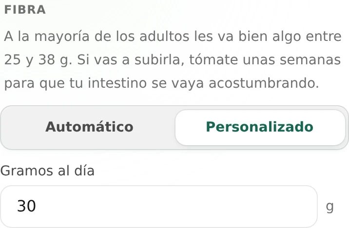 Ajustes de fibra con un objetivo propio de 30 g al día